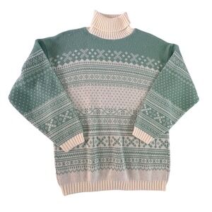Carly Blake Turtleneck Sweater Womens Medium Sage Green Fair Isle Vintage Knit